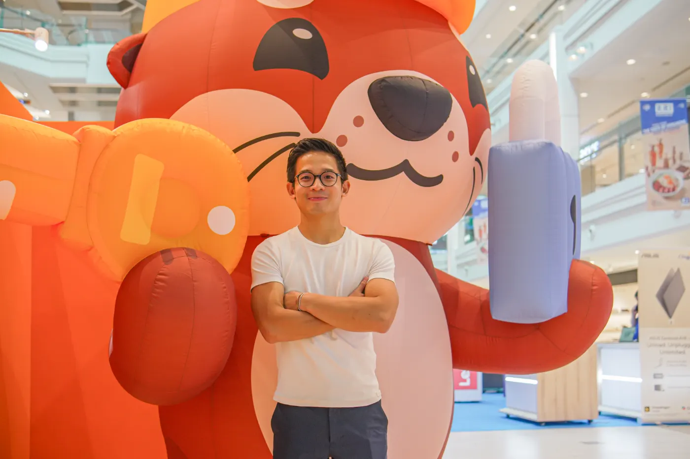 Homeowner with mascot