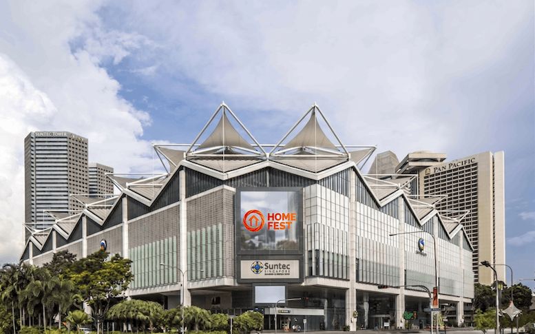 Suntec Convention Centre exterior with HomeFest banner